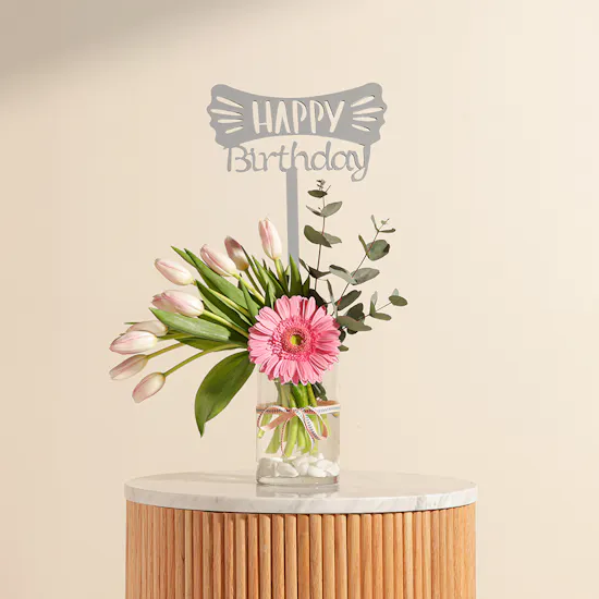 Festive Birthday Pink Blooms Vase