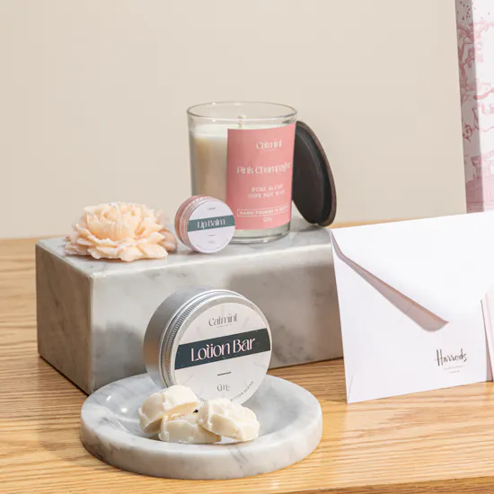 Catmint Candles Floral Candle Gift Set | Harrods Pretty Pink Writing Set and Flowers