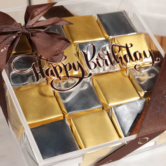 Ghazl Chocolatier Happy Birthday Chocolate Box | Flowers and Birthday Balloon