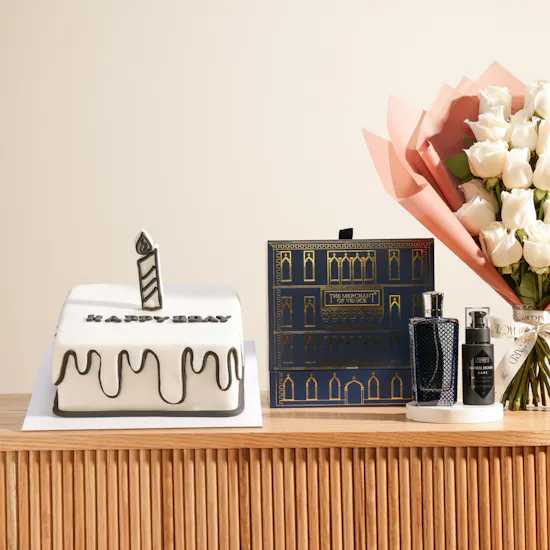 The Merchant Of Venice Venetian Blue Men's Gift Set | Delightful Birthday Cake and Flowers