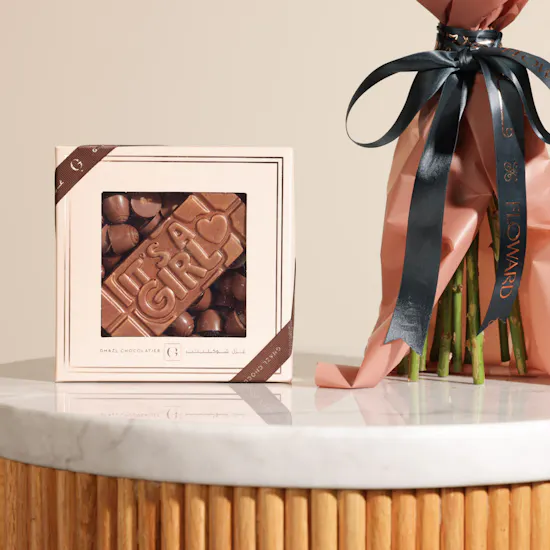 Ghazl Chocolatier It's A Girl Mini Chocolate Box | Hello Baby Girl Flowers Bouquet