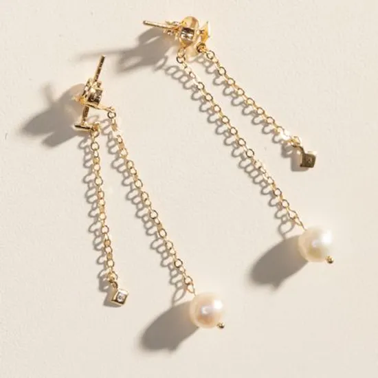 L'azurde Gold Round Pearls with Stones Earrings | 18 k