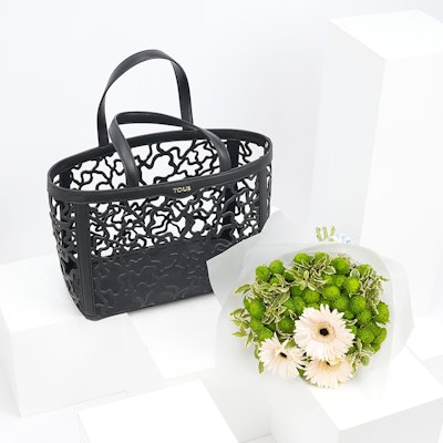Tous Black Handbag with Flower Bouquet 