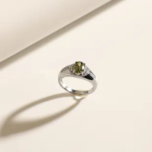 Floward Olive Green Halo Silver Women's Ring | Size 8