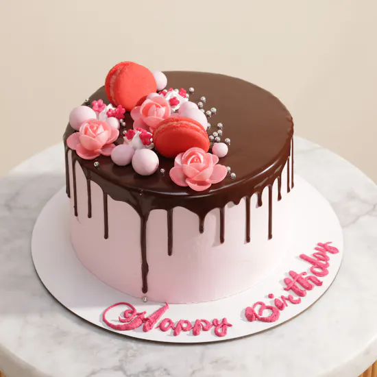 Mister Baker Pink Floral Chocolate Drip Birthday Cake
