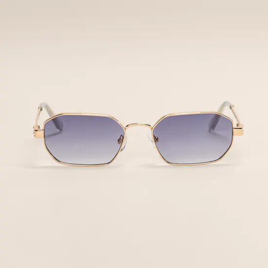 Le Specs Mythic Square Gold Dusty Blue Tint Unisex Sunglasses