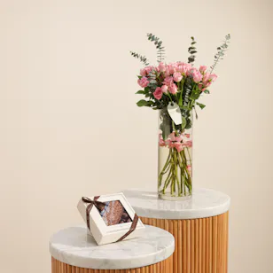 Ghazl Chocolatier Happy Birthday Mini Box | Baby Rose Vase 