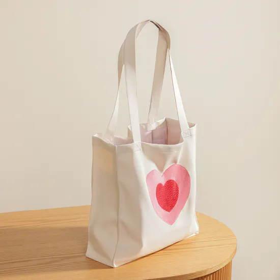 Glossy Touch White Leather Bag with Heart Design