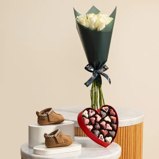 Ugg Tasman New Born Unisex Boots | Fleur Chocolate Box and Roses Bouquet