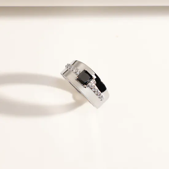 Floward Black Unisex Silver Ring | Size 7