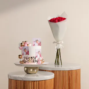 December Cake Personalized with Photo Birthday Cake | Dreamy Roses Flowers December Cake Personalized with Photo Birthday Cake | Dreamy Roses Flowers