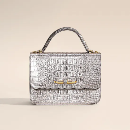 Rula Galayini Baby Vertigo Metallic Silver Croc-Print Women’s Bag