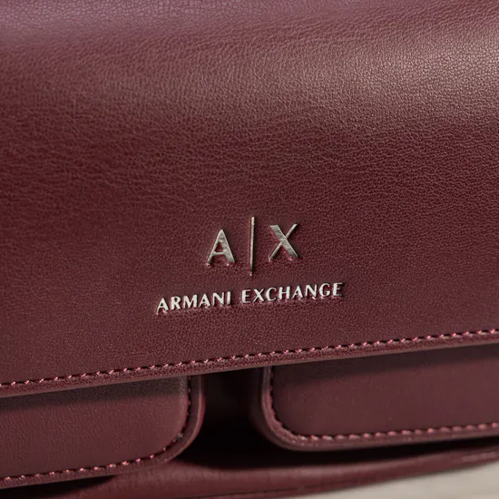 Armani Exchange Large Burgundy Shoulder Bag with Side Pockets