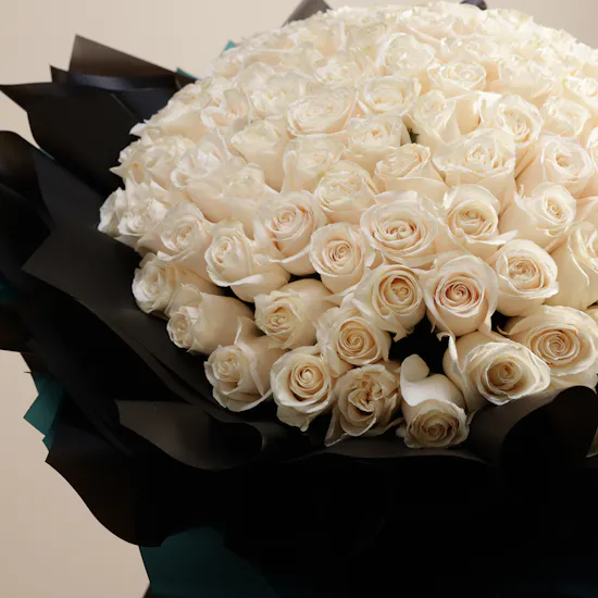 Sparkling Emotions White Rose Bouquet | 125 Flowers