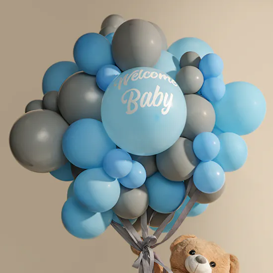 Welcome Baby Boy Balloons and Bear Set
