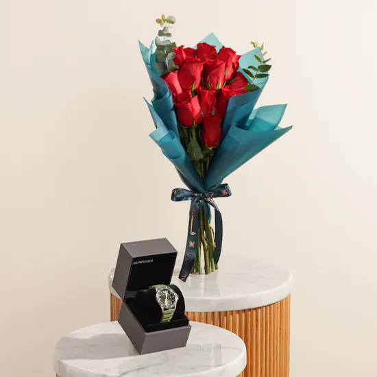 Emporio Armani World Explorer Green Men's Watch | Charming Red Flowers