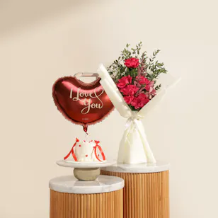 Sweet Atelier Love You Cake | I love you Balloons and Flowers Bouquet
