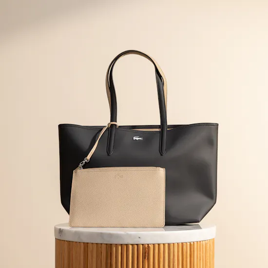 Lacoste Anna Reversible Tote with Pouch | Black and Beige