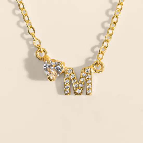 Hrh Dainty Letter M with Heart Stone Gold-plated Necklace