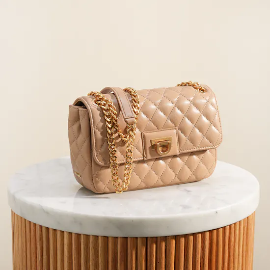 Dkny Taupe Finley Medium Flap Shoulder Bag