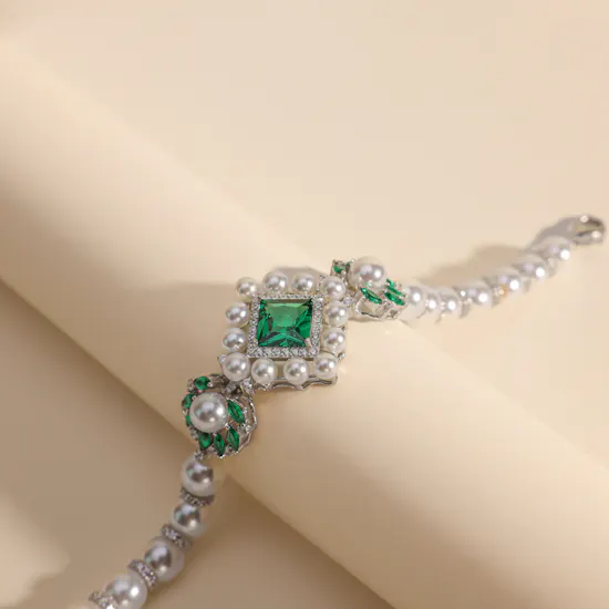The Princess Pearl Set | Silver and Emerald Stones
