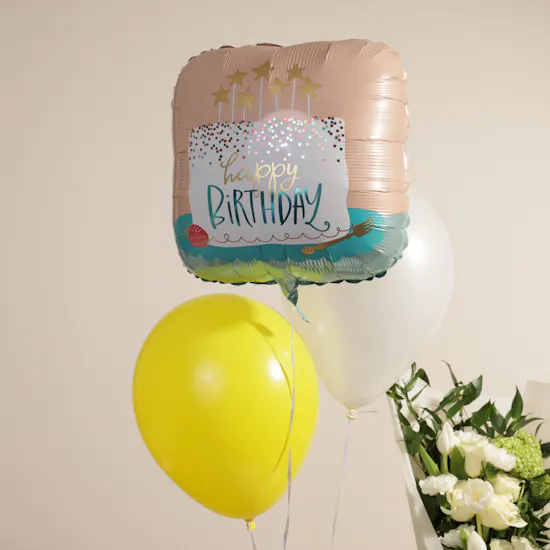 Floward Birthday Red Velvet Cake | Shinny Flowers Bouquet with Elegant Balloon Set