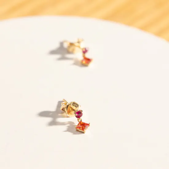 L'azurde Square Colored Stones Drop Earrings