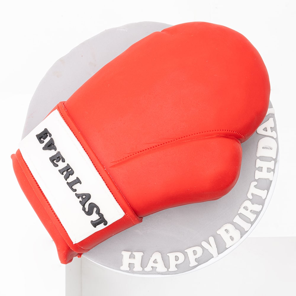 8 inch Boxing Ring Cake topped with edible boxing glove and name plaque