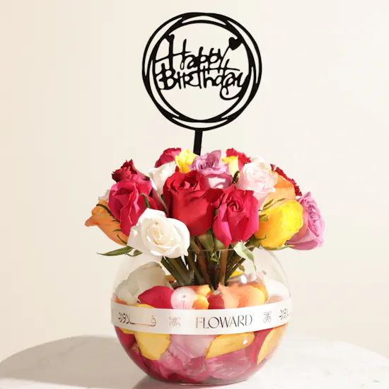 Creamy Ribbons Crème Brûlée Fruit Cake | Birthday Flowers