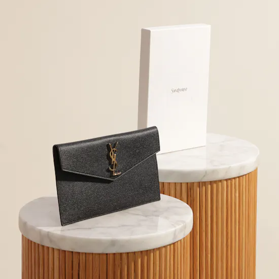 Yves Saint Laurent Uptown Grain de Poudre Women’s Leather Black Pouch