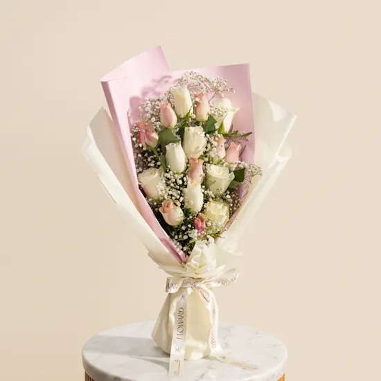 Exquisite Pink and White Rose Bouquet