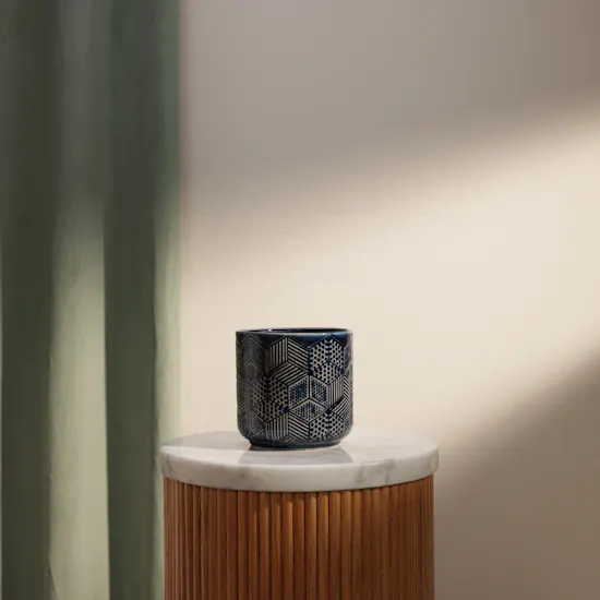 Floward Blue Geometric Pattern Cylinder Ceramic Vase