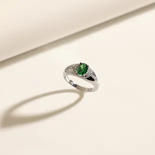 Floward Green Halo Silver Women's Ring | Size 8