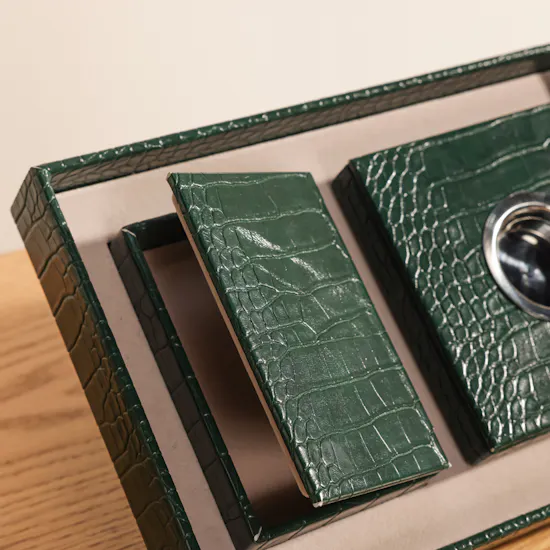 Cascades Green Leather Incense Burner Set | Soft Radiance Flower