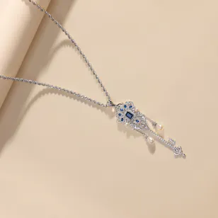  Key Of The World  Necklace -Diamond  & Sapphire