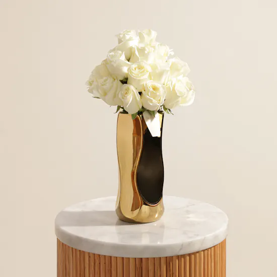 Golden Glow White Rose Vase