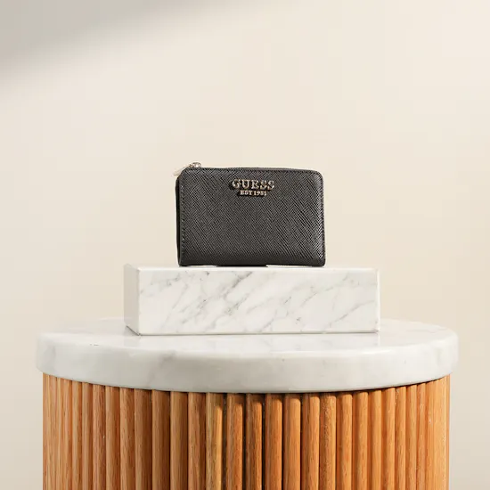Guess Black Laurel II Slg Zip Around Card Case Women's Wallet