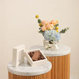 Ghazl Chocolatier Happy Birthday Mini Box | Calm Petal Harmony Flowers Vase