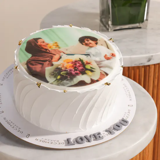 December Cake Personalized Photo White Cream Cake | Shinny Flowers