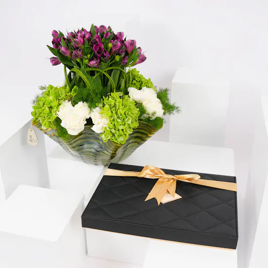 Bostani Big Black Leathered Box | Spring Petals