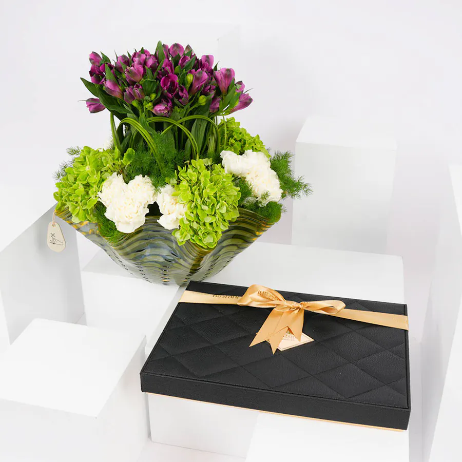 Bostani Big Black Leathered Box | Spring Petals 1