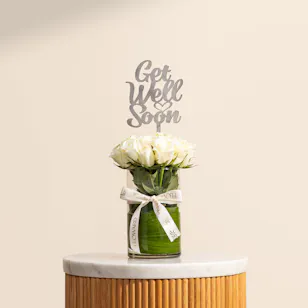 Get Well Soon White Roses Vase