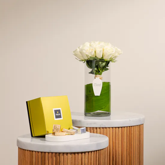 Patchi Chocolate 1kg Box | White Roses Vase