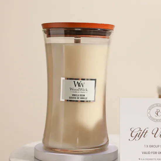 WoodWick Hourglass Candle | Sculpt Pilates Group Session Gift Voucher and Glam Roses