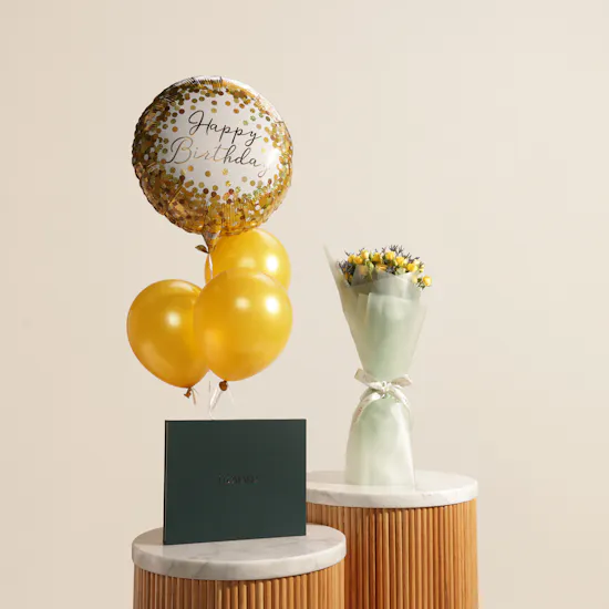 Floward Date Chocolate Box | Happy Birthday Flower Bouquet and Balloons Set