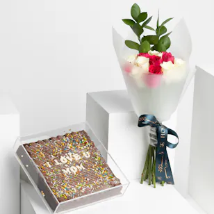Cake Boutique Brownies Box | Roses Bouquet