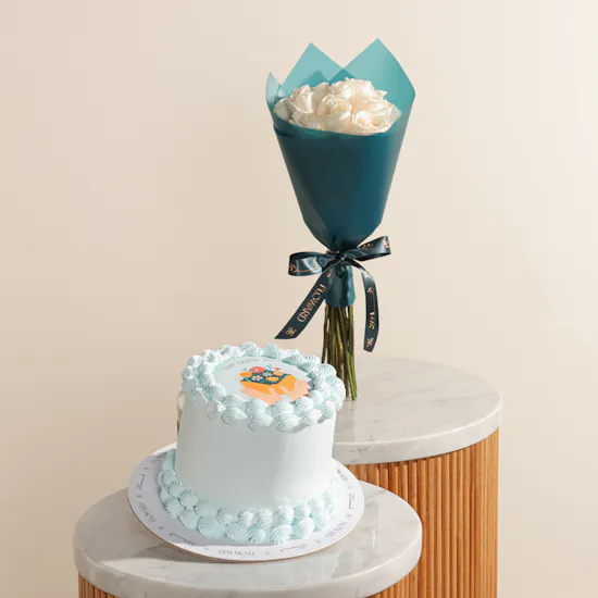 Floward Feel Better Soon Blue Cake | Bright Days Flower Bouquet