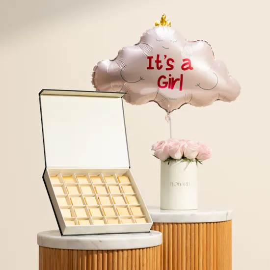 Floward Medium Mix Chocolate Box | It’s A Girl Balloon and Flowers