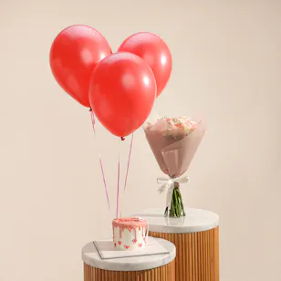 Floward Pink Ribbons Birthday Cake | Festive Flower Bouquet and Balloons