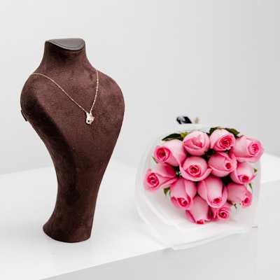 Lazurde Butterfly Necklace with Pink Roses
